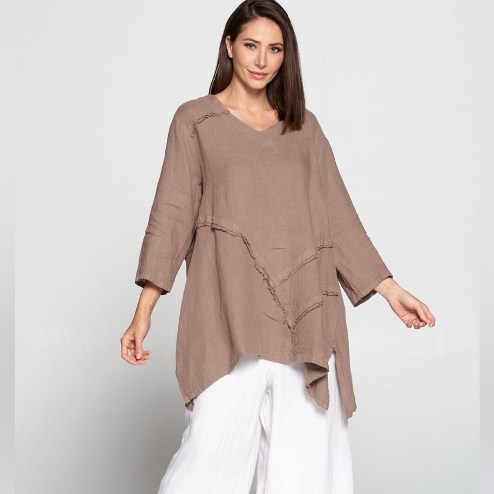 Match Point WHITE 100% Linen V-Neck Tunic Top